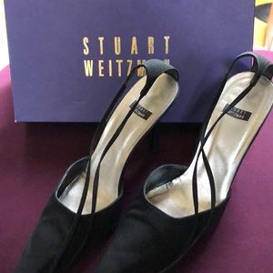 Black satin Stuart Weizman heels